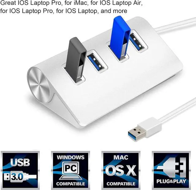 Alt view image 4 of 7 - 4 Port USB 3.0 Hub 5Gbps Aluminium Alloy USB Hub USB Expander for iOS Laptop for Home Office Travel Compatible with MACB Pro Air and More Laptop, USB C Hub,