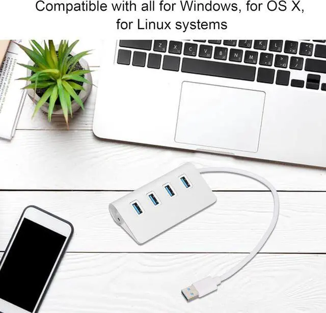 Alt view image 5 of 7 - 4 Port USB 3.0 Hub 5Gbps Aluminium Alloy USB Hub USB Expander for iOS Laptop for Home Office Travel Compatible with MACB Pro Air and More Laptop, USB C Hub,