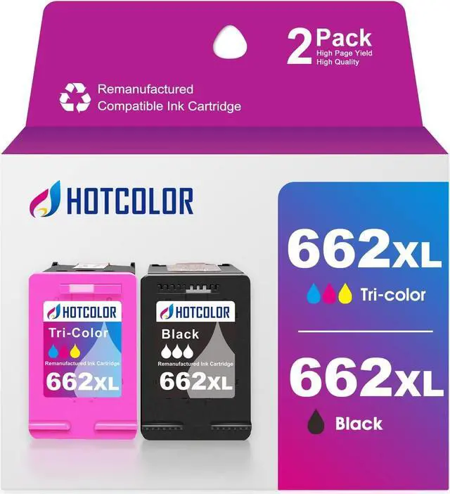 Main image of HOTCOLOR 2 Pack 662XL (1 Black 1 Color) Replacement for HP 662XL HP 662 XL Ink Cartridge Deskjet Ink Advantage 2545 2546 2645 2646 3515 3516 Printer (CZ105AL/CZ106AL)