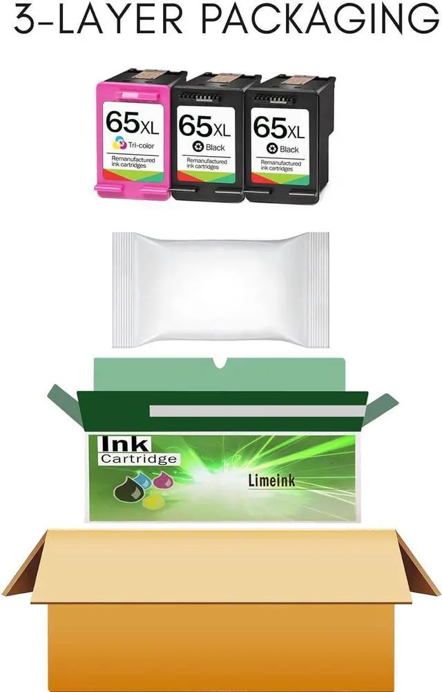Alt view image 7 of 7 - Limeink Remanufactured Ink Cartridges Replacement  Ink 65 65XL  65 Ink Cartridges Black Color Combo Pack 65 XL Ink Cartridges 65xl Ink Cartridge  Printers Deskjet 3755 3700 3pk