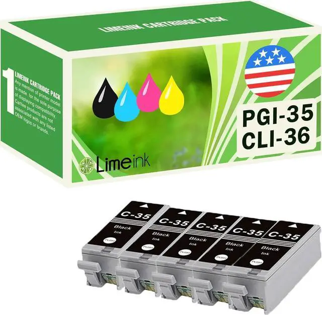 Main image of Limeink 5 Pack Black PGI-35 Compatible Ink Cartridges Set Use for PIXMA iP100 PIXMA iP110 Series Printers 1509b002 1511B002