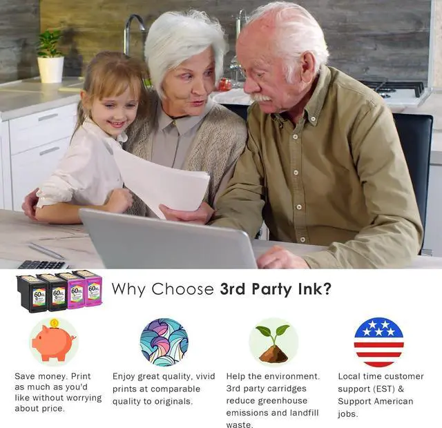 Alt view image 2 of 7 - Limeink Remanufactured Ink Cartridge 60XL 60 XL Replacement  Envy 100 110 120 Photosmart c4680 c4780 c4795 d110 Deskjet d2680 f2430 f4280 f4440 f4480 f4580 Printer (2 Black, 2 Color)