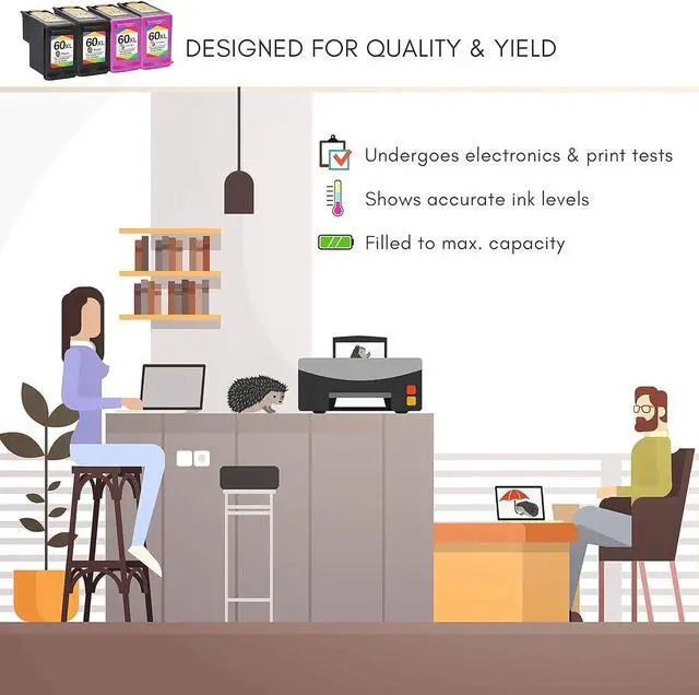 Alt view image 7 of 7 - Limeink Remanufactured Ink Cartridge 60XL 60 XL Replacement  Envy 100 110 120 Photosmart c4680 c4780 c4795 d110 Deskjet d2680 f2430 f4280 f4440 f4480 f4580 Printer (2 Black, 2 Color)