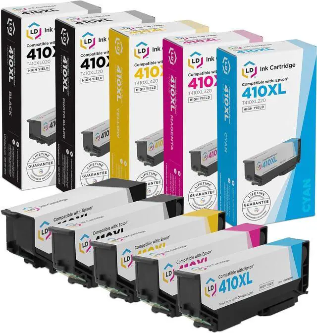 Main image of LD Products Remanufactured Ink Cartridge Replacements for Epson 410XL High Yield (Black, Cyan, Magenta, Yellow, Photo Black, 5-Pack) for use in Expression: XP-7100, XP-530, XP-630, XP-635, and XP-640