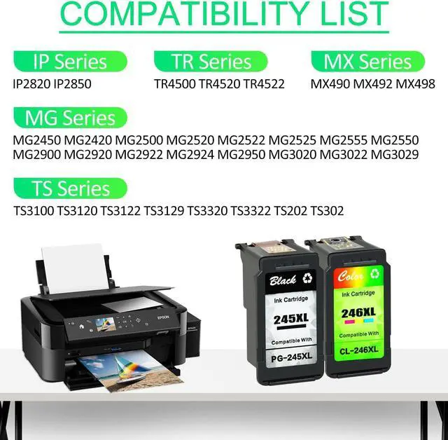 Alt view image 2 of 6 - greencycle Remanufactured PG245XL CL246XL 245XL 246XL Ink Cartridge Compatible for Canon Pixma MX490 MG2522 MG2525 MG2922 MG2924 MG3022 MG3029 TS3120 TS3122 TS202 Printer (1 Black, 1 Tri-Color)