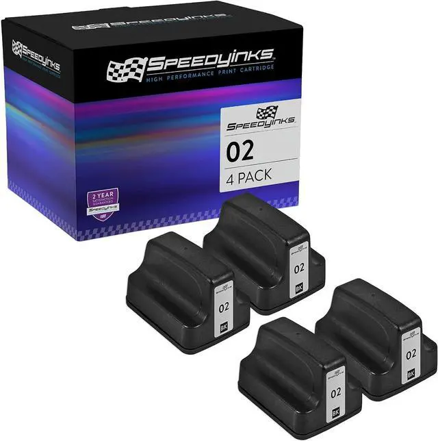 Main image of SPEEDYINKS Remanufactured Replacements  02 Ink Cartridges C8721WN with Smart chip (Black, 4-Pack) for PhotoSmart C5180 C6180 C6280 C7250 C7280 C8180 D7145 D7155 D7160 D7168 D7245 D7255 D7260