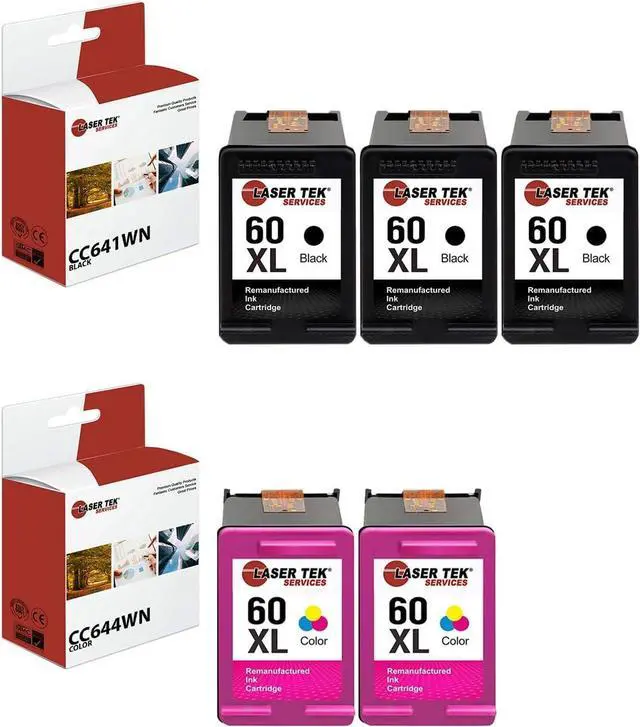 Main image of Laser Tek Services Compatible Ink Cartridge Replacement  60XL Works with HP Deskjet D1660 D1663 D2530 D2545 D2560 Printers (Black, Color, 5 Pack)