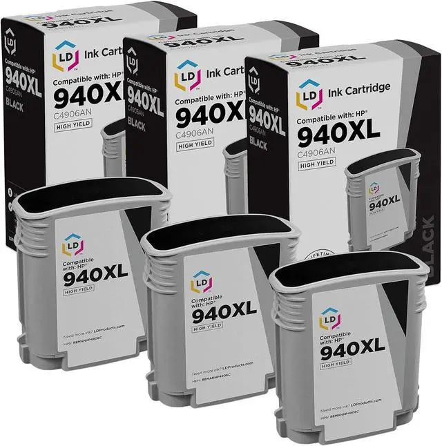 Main image of LD Remanufactured Replacements  940XL / C4906AN 3PK High Yield Black Ink Cartridges for OfficeJet Pro 8000,
