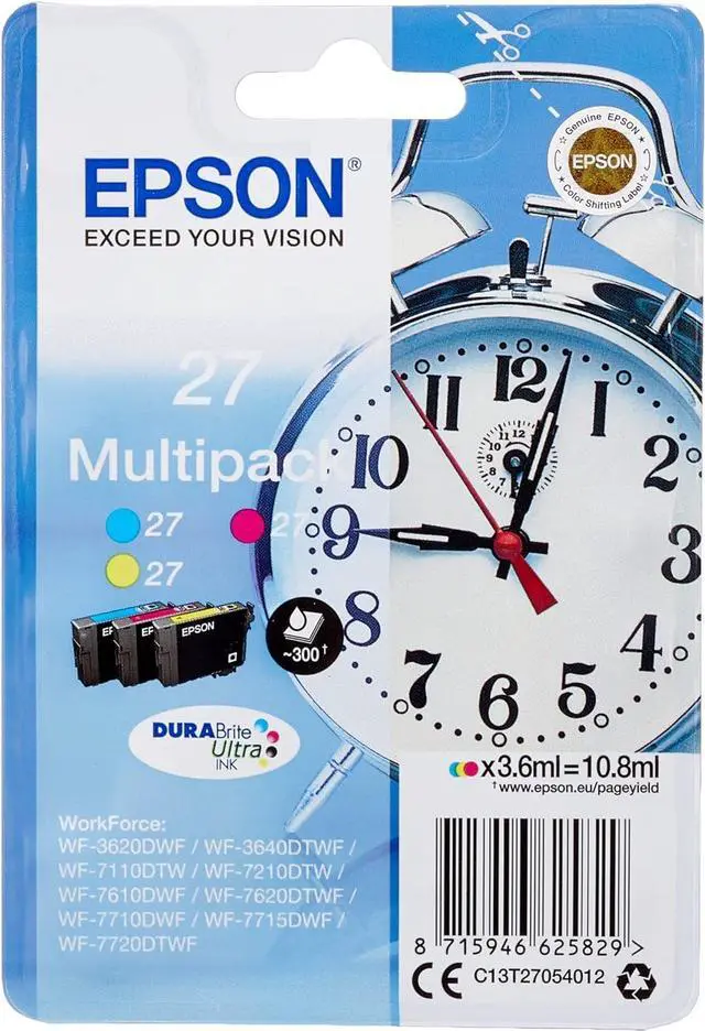 Main image of Epson Alarm Clock No.27 Series Standard Ink Cartridge - Multi-Coloured, Pack of 3