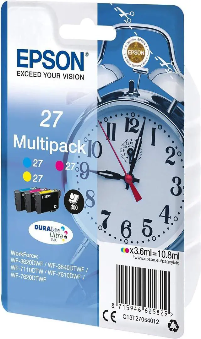 Alt view image 2 of 4 - Epson Alarm Clock No.27 Series Standard Ink Cartridge - Multi-Coloured, Pack of 3