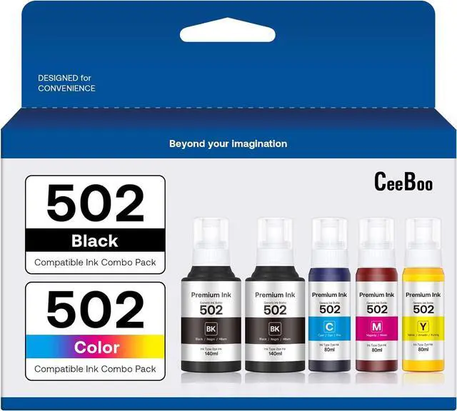 Main image of Compatible 502 High Capacity (5 Bottles) Refill Ink Bottle Replacement for Epson Compatible 502 Ink Refill Bottles (Not Sublimation Ink)Use for EcoTank ET-2850 ET-3830 ET-3850 ET-2760 ET-3760 ET-15000