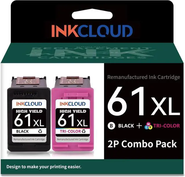Main image of INKCLOUD 61XL XXL Ink Combo Pack Compatible with HP 61 Ink Cartridges  Envy 4500 4502 5530 5534 Deskjet 3050A 1000 1010 1512 3054 Officejet 1051 4630 4635 Printer (1 Black 1 Tri-Color)