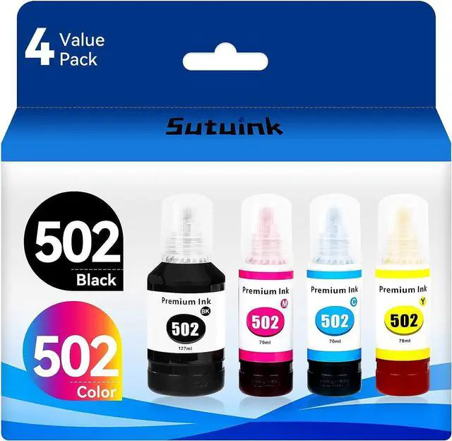 Main image of 502 Ink Refill Bottles Replacement for Epson 502 T502 Refill Ink Compatible with EcoTank ET-2760 ET-4760 ET-3760 ET-2850 ET-3850 ET-2700 ET-4750 ET-3700 ET-2750 ET-3750 ET-3710 Printer (4 Pack)