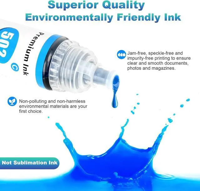 Alt view image 2 of 7 - 502 Ink Refill Bottles Replacement for Epson 502 T502 Refill Ink Compatible with EcoTank ET-2760 ET-4760 ET-3760 ET-2850 ET-3850 ET-2700 ET-4750 ET-3700 ET-2750 ET-3750 ET-3710 Printer (4 Pack)