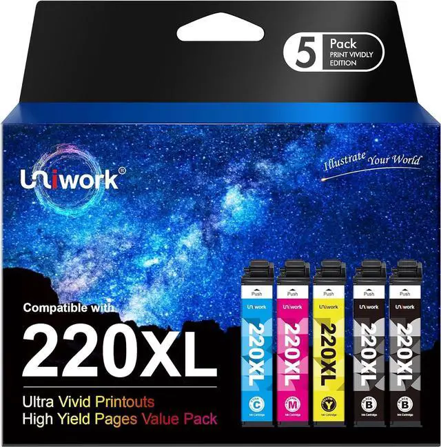 Main image of Uniwork Remanufactured Ink Cartridge Replacement for Epson 220 XL 220XL T220XL use for Workforce WF-2750 WF-2760 WF-2630 WF-2650 WF-2660 XP-320 XP-420 Printer Tray (2 Black 1 Cyan 1 Magenta 1 Yellow)