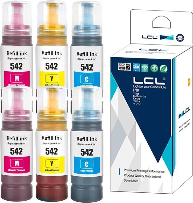 Main image of LCL Compatible for 542 T542 T542520-S T542220-S T542320-S0 T542420-S (6-Pack, 2Cyan 2Magenta 2Yellow Pigment 70ML) Ink Bottle for ET-5180 ET-5150 ET-5170 ET-5850 ET-5800 ET-5880 ET-16600 ET-16650