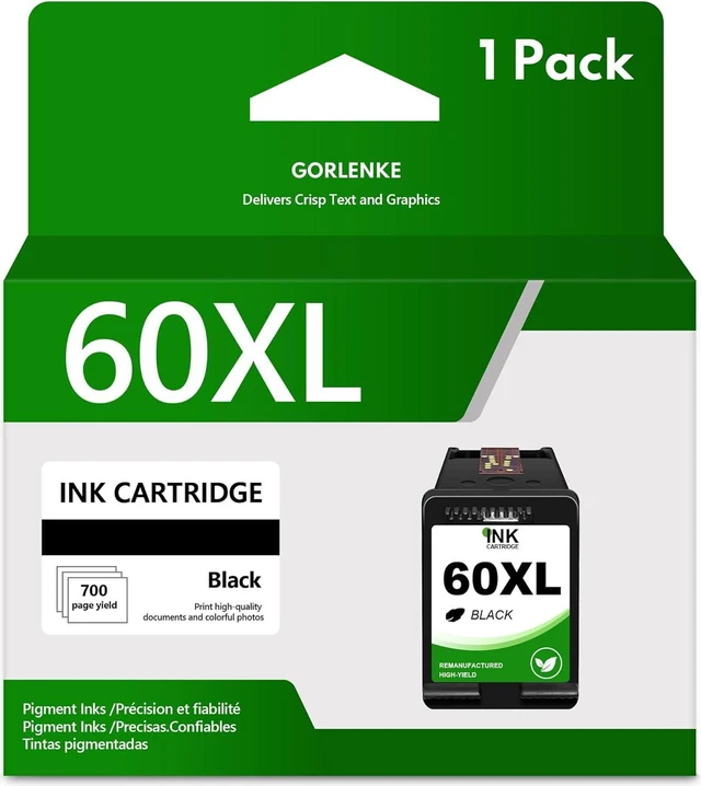 Main image of High Yield 60XL 60 XL Black Ink Cartridge Remanufactured Replacement DeskJet D1660 D2530 D2545 F2430 F2440 F4235 F4240 F4280 PhotoSmart C4635 C4640 C4650 Printer Ink (1 Pack)