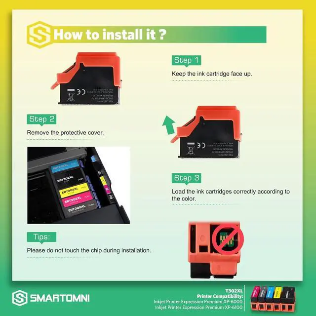 Alt view image 6 of 7 - S SMARTOMNI T302XL Remanufactured 302XL T302 XL Ink Cartridge Replacement for Epson T302XL 302 Ink Cartridge for use in Expression Premium XP-6000 XP-6100 (K+PBK/C/M/Y, 5 Pack)