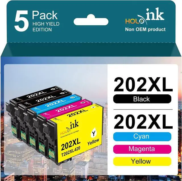 Main image of 202XLInk Cartridges Remanufactured Replacement for Epson 202 Ink Cartridgesuse with Epson Workforce WF-2860 Expression Home XP-5100 Printer (2 Black, Cyan, Magenta, Yellow, 5-Pack)