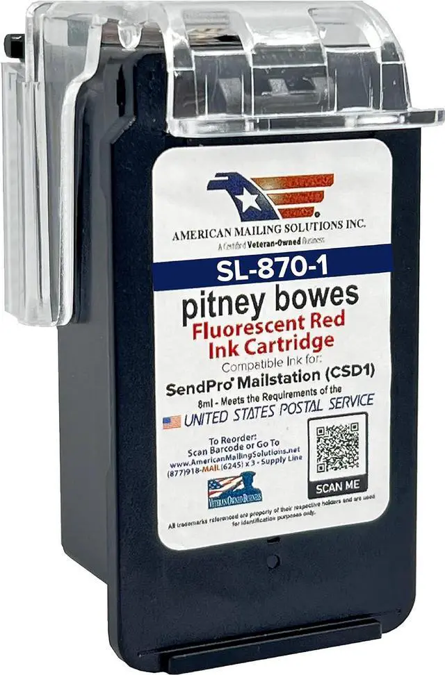 Main image of AMERICAN MAILING SOLUTIONS INC. | 1-Pack | PB SL-870-1 Red Ink Cartridge Replacement for The PB SendPro Mailstation Series Postage Meter (CSD1) Machine, 8ml