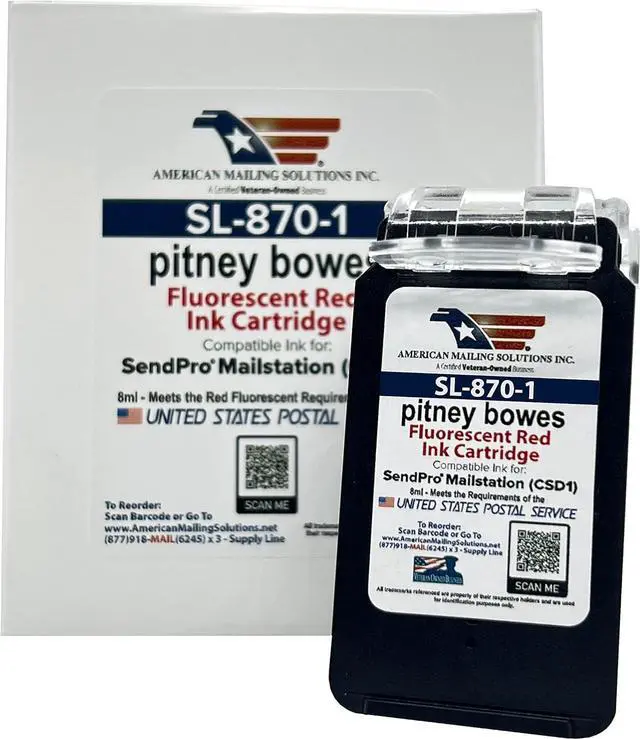 Alt view image 2 of 7 - AMERICAN MAILING SOLUTIONS INC. | 1-Pack | PB SL-870-1 Red Ink Cartridge Replacement for The PB SendPro Mailstation Series Postage Meter (CSD1) Machine, 8ml