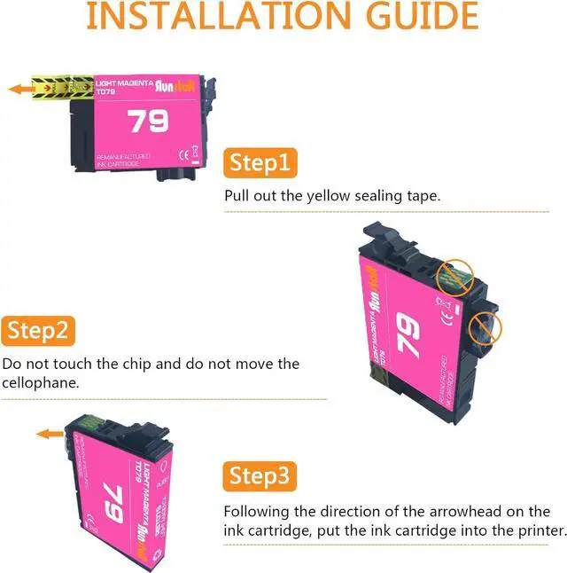 Alt view image 4 of 7 - Run Star 2 Packs 79 T079 Light Magenta Remanufactured Ink Cartridge Replacement for Epson 79 T079 use for Epson Artisan 1430 Stylus Photo 1400 Printer (2 Light Magenta)