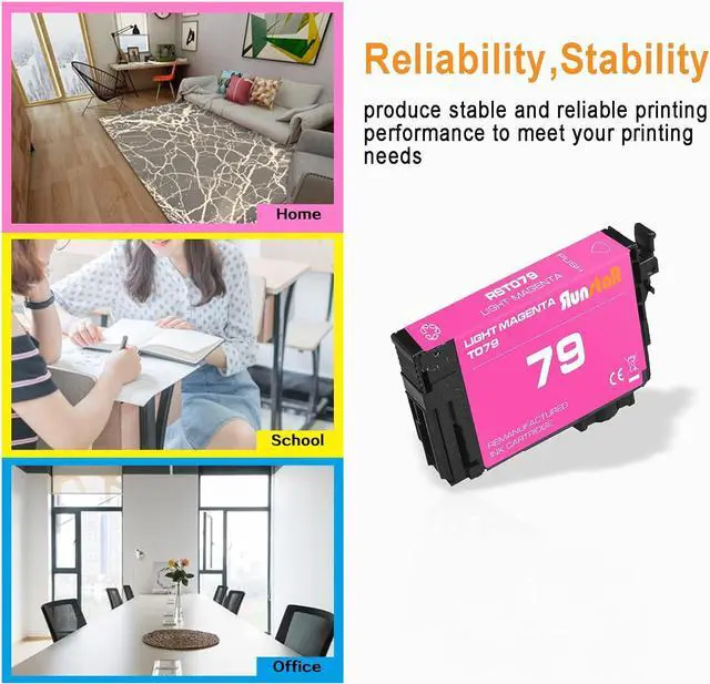 Alt view image 5 of 7 - Run Star 2 Packs 79 T079 Light Magenta Remanufactured Ink Cartridge Replacement for Epson 79 T079 use for Epson Artisan 1430 Stylus Photo 1400 Printer (2 Light Magenta)