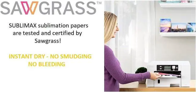 Alt view image 4 of 4 - SUBLIMAX sublimation paper 8.5x14 (110 Sheets) CERTIFIED BY SAWGRASS - INSTANT DRY - NO SMUDGING - NO BLEEDING - Designed for use with Sawgrass SG500 / SG400 printer, Sublijet UHD / HD ink