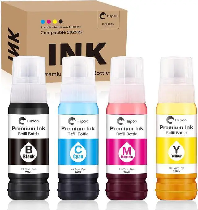 Main image of Hiipoo Compatible Refill Ink Bottle Replacement for 522 T522 Use with EcoTank ET-2720 ET-4700 Printer Black, Cyan, Magenta, Yellow 4-PackNOT for Sublimation