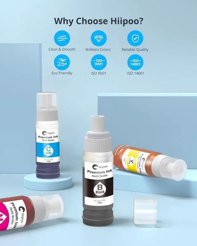 Alt view image 3 of 6 - Hiipoo Compatible Refill Ink Bottle Replacement for 522 T522 Use with EcoTank ET-2720 ET-4700 Printer Black, Cyan, Magenta, Yellow 4-PackNOT for Sublimation