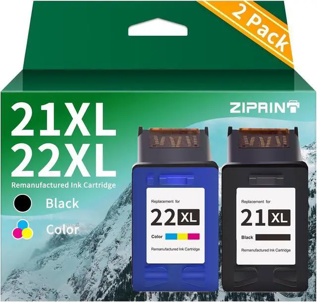 Main image of ZIPRINT Remanufactured Ink Cartridge Replacement  21 22 21XL 22XL (C9351AN & C9352AN)  Deskjet F4180 F2210 D1560 D1530 D1420 D1520 3915 3930 PSC 1410 Officejet 4315 J3680 Printer, 2-Pack