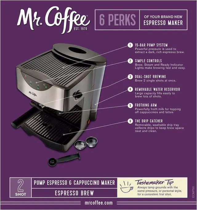 Alt view image 14 of 18 - MR. COFFEE ECMP50-RB Pump Espresso Maker