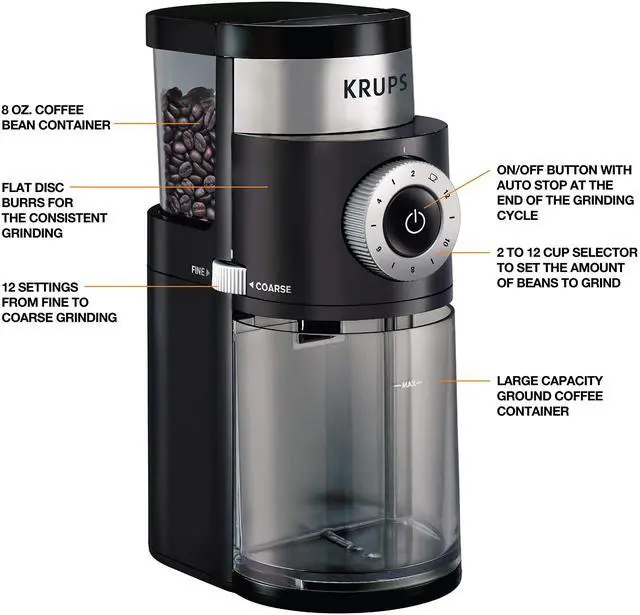 Alt view image 2 of 7 - Precision Burr Coffee Grinder: 12 Settings, 8 oz Capacity for Drip, French Press, Espresso, Pour Over, Cold Brew - Stainless Steel, 110W, Auto-Stop, Easy Clean - Coffee Grinders for Home Use