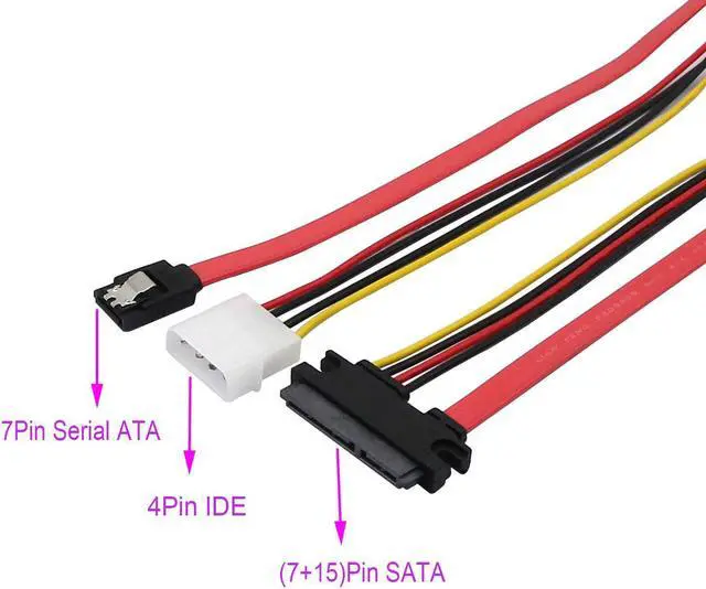 Alt view image 2 of 5 - 22 Pin SATA ATA Data and Power Combo Cable,22Pin SATA to 7Pin Serial ATA Data Cable + 4Pin IDE LP4 Power Cable (Date 40cm)