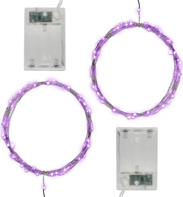 Main image of Battery Operated LED Fairy String Lights, Purple - Set of 2