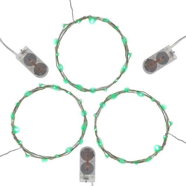 Main image of Battery Operated LED Fairy String Lights, Green - Set of 3