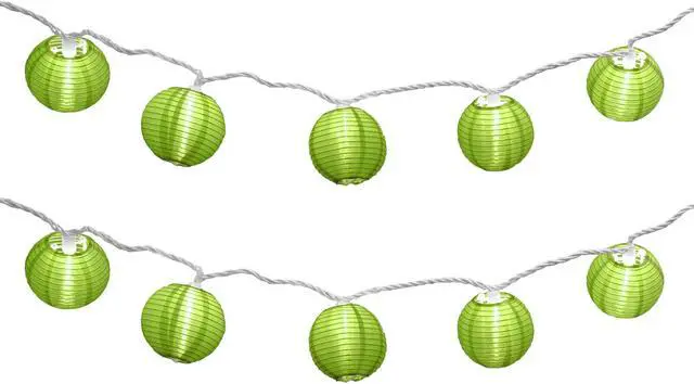Main image of Electric String Lights with 10 Nylon Lanterns - Green