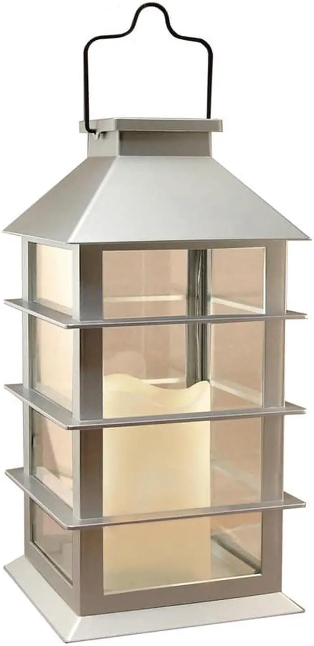 Main image of Solar Powered Lantern with LED Candle - Sliver