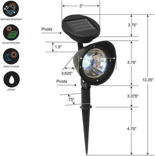 Alt view image 6 of 6 - Solar Powered Black Spotlights - Set of 2