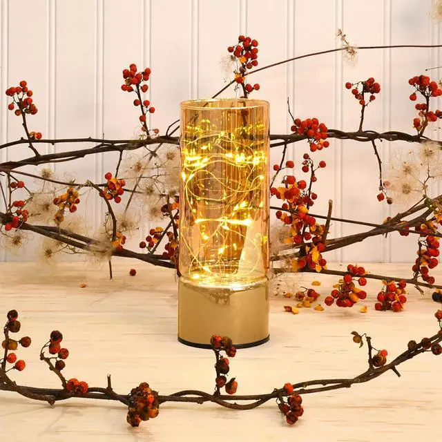 Alt view image 2 of 3 - Glass Hurricane with Battery Operated Fairy String Lights