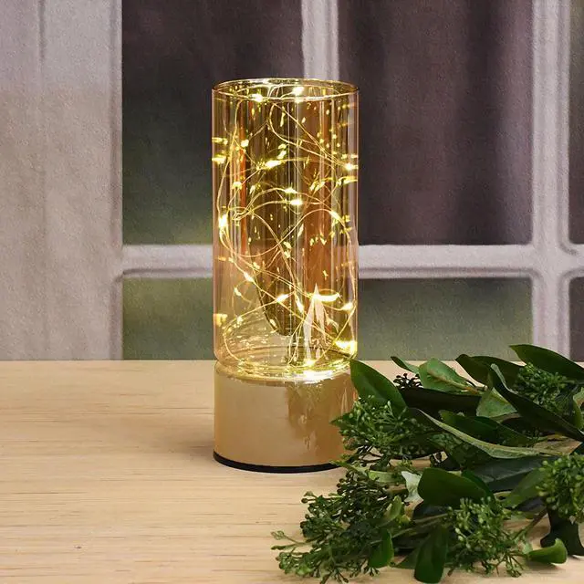 Alt view image 3 of 3 - Glass Hurricane with Battery Operated Fairy String Lights