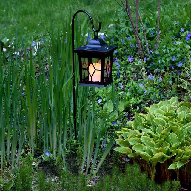 Alt view image 2 of 5 - Solar Lantern with Shepherd's Hook - Black