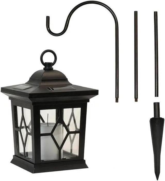 Alt view image 5 of 5 - Solar Lantern with Shepherd's Hook - Black