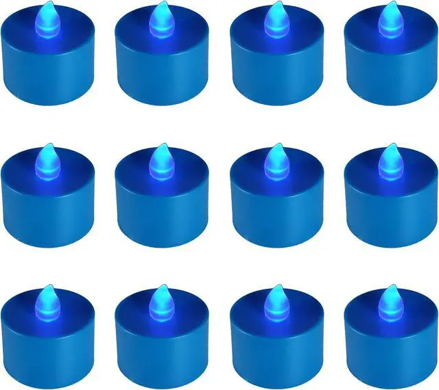 Main image of Battery Operated Tea Light Candles, Blue - Set of 12