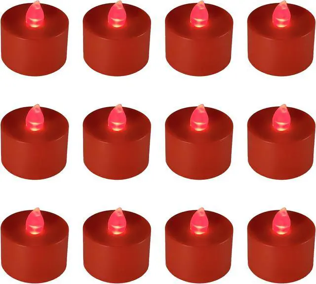 Main image of Battery Operated Tea Light Candles, Red - Set of 12