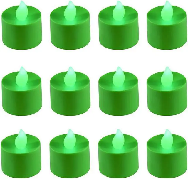 Main image of Battery Operated Tea Light Candles, Green - Set of 12