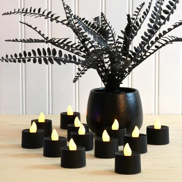 Alt view image 2 of 3 - Battery Operated Tea Light Candles, Black - Set of 12