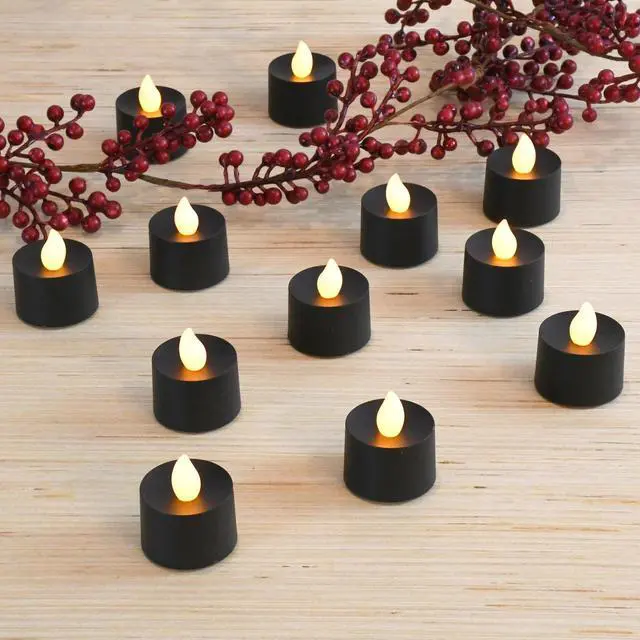 Alt view image 3 of 3 - Battery Operated Tea Light Candles, Black - Set of 12