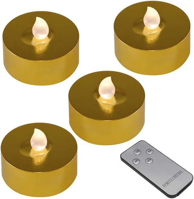 Main image of Extra Large Battery Operated Tea Lights with Remote Control, Gold - Set of 4