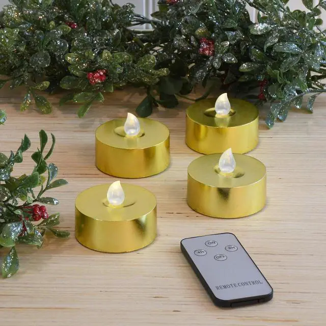 Alt view image 2 of 4 - Extra Large Battery Operated Tea Lights with Remote Control, Gold - Set of 4